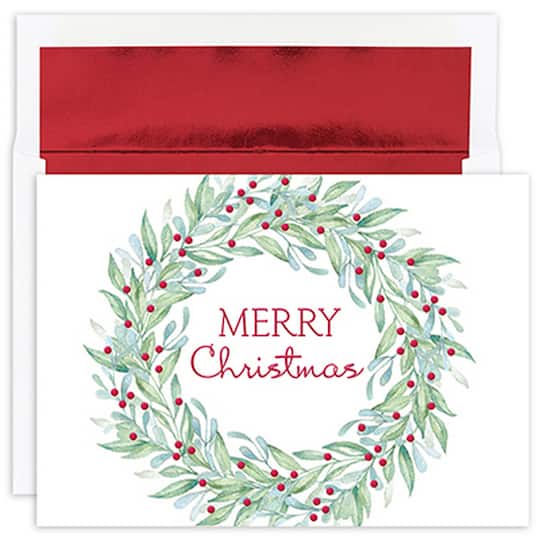JAM Paper Simple Wreath Cards &#x26; Matching Envelopes Set, 18ct.